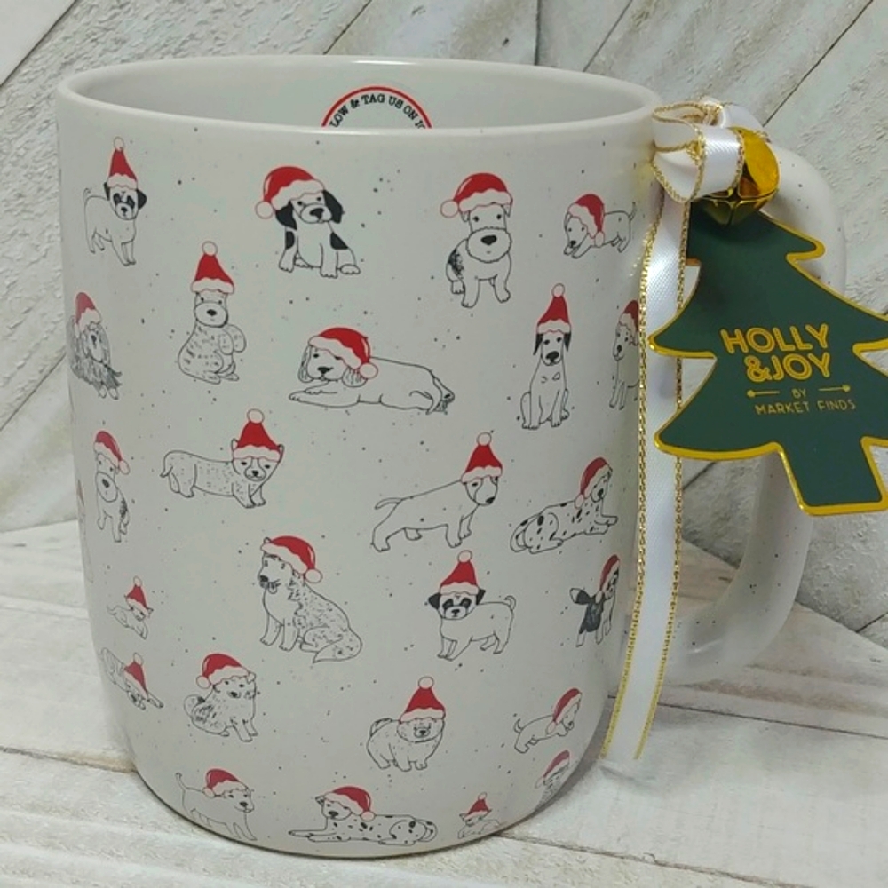 NWT Dogs Holly & Joy Christmas Dogs in Santa Hats Mug
